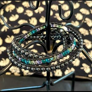 Hematite and crystal wrap bracelet